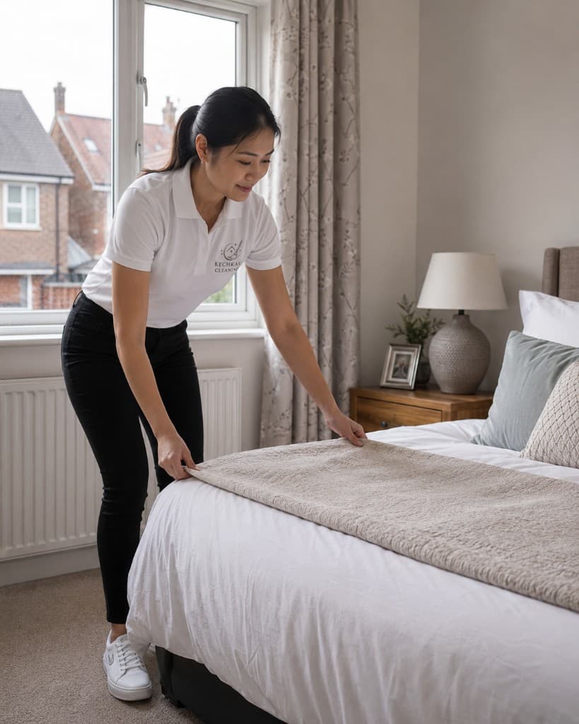 Kechkay cleaner making a bed